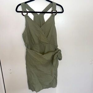 Summer jumper dress, light army green, wrap around front with button
